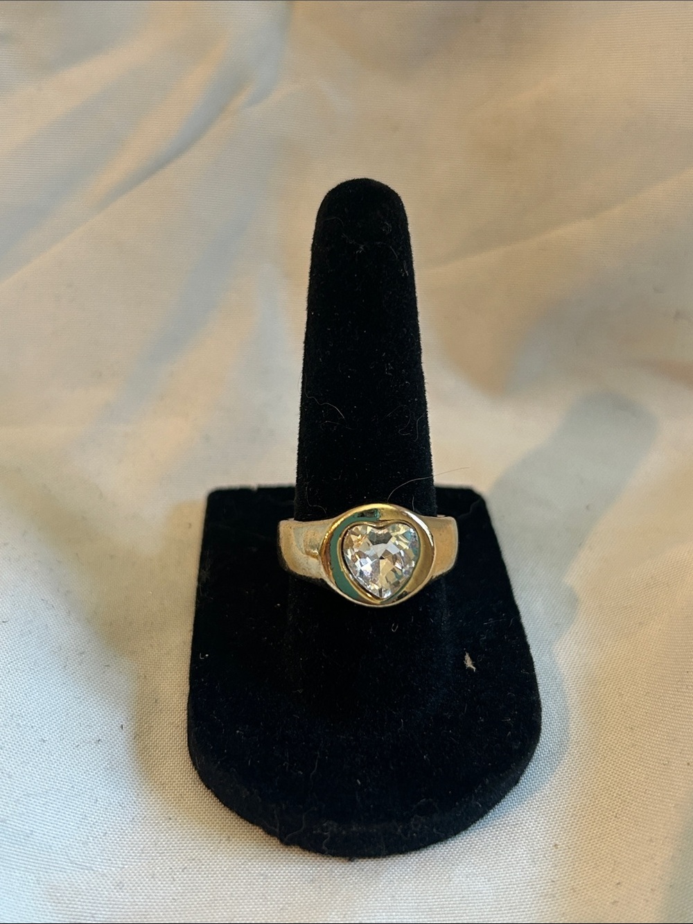 Gold Heart Ring with Clear Stone